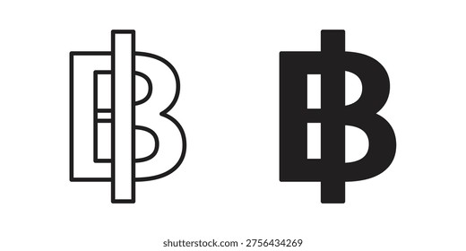 Baht sign set in flat and line style vectors