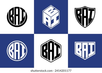 BAI initial letter geometric shape icon logo design vector. monogram, lettermark, circle, polygon, shield, symbol, emblem, elegant, abstract, wordmark, sign, art, typography, icon, geometric, shape
