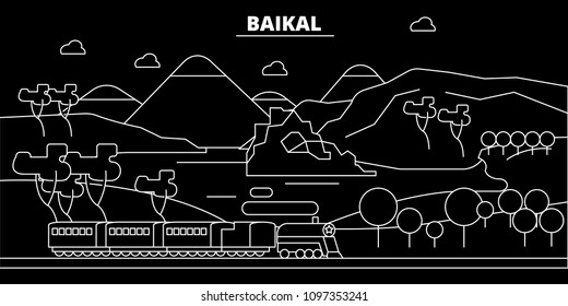 Baikal silhouette skyline. Russia - Baikal vector city, russian linear architecture, buildings. Baikal travel illustration, outline landmarks. Russia flat icon, russian line banner
