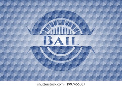 Bail-blaues Emblem oder Abzeichen mit geometrischem Muster-Hintergrund. Vektorgrafik. Detaillierte Angaben. 