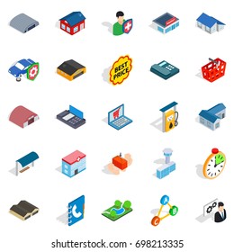 Bail icons set. Isometric set of 25 bail vector icons for web isolated on white background