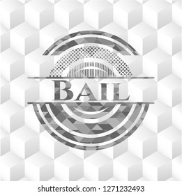 Bail realistic grey emblem with geometric cube white background