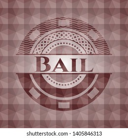 Bail red emblem or badge with geometric pattern background. Seamless.