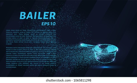 Bailer of particles. Bailer consists of circles and points. Bailer crumbles into small pieces