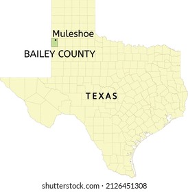 Bailey County and city of Muleshoe location on Texas state map