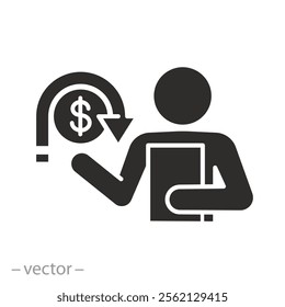 bailiff or debt inspector, financial collector with clipboard icon, loan problems, debt, flat vector illustration