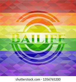 Bailiff emblem on mosaic background with the colors of the LGBT flag