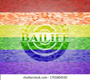 Bailiff on mosaic background with the colors of the LGBT flag