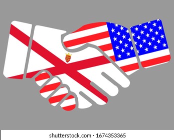 Bailiwick of Jersey and USA flags Handshake vector