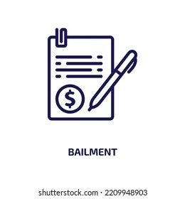 Bailment Icon From Business Collection. Thin Linear Bailment, Bail, Surety Outline Icon Isolated On White Background. Line Vector Bailment Sign, Symbol For Web And Mobile