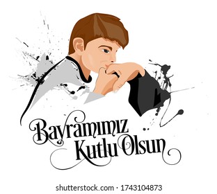 bairam boy hand kiss kid white background a text saying bayraminiz kutlu olsun