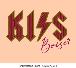 Baiser french for kiss,Graphic dot desing print t-shirts,vector