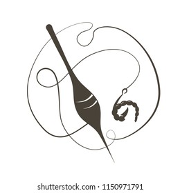 Bait the bloodworms. Fishhook. Vector illustration. Flat logo Fishing float