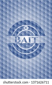 Bait blue emblem with geometric pattern background.