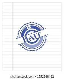 Bait blue ink pen emblem. Vector Illustration. Detailed.