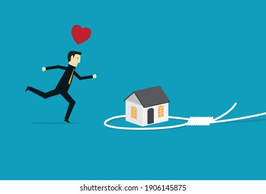 Cebado y deuda por la compra de una casa, Ilustración vectorial de estilo plano
