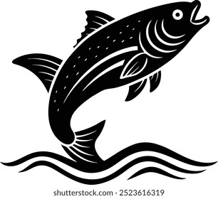 Bait Fish Jumping from Water Illustration: Flat Vector Linocut Design - Digital Graphic Files" This bait fish jumping from water illustration is available in a flat vector and linocut design.