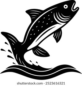 Bait Fish Jumping from Water Illustration: Flat Vector Linocut Design - Digital Graphic Files" This bait fish jumping from water illustration is available in a flat vector and linocut design.