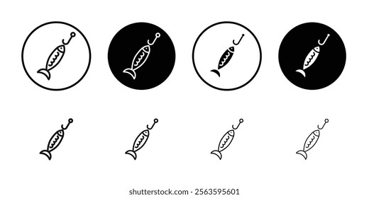 Bait Fishing Minnow icon Flat outline fill set collection