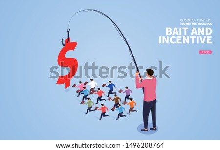 Bait and incentive, foreman holding bait to encourage employees to keep running forward