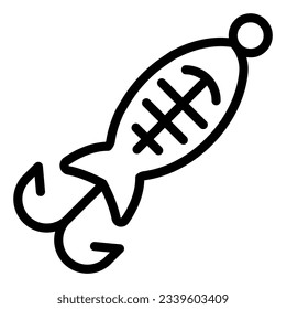 Bait line icon. Lure in fish form vector illustration isolated on white. Fishing hook outline style design, designed for web and app. Eps 10