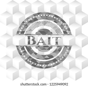 Bait retro style grey emblem with geometric cube white background