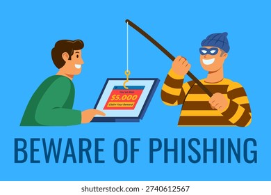 Baiting user with door prize fake screen. Phishing warning.