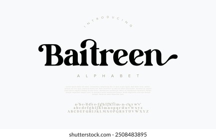 Baitreen premium elegantes letras alfabeto e números. Elegante tipografia de casamento clássico fonte serif decorativo vintage retro. Ilustração de vetor criativo