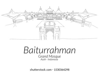 Baiturahman Grand Mosque at Banda Aceh Indonesia hand drawn sketch. Vector illustration. svg