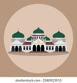 Baiturrahman Mosque in Aceh, Indonesian Historical Landmark Building Vector