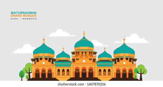 baiturrahman mosque illustration, aceh indonesia. this is iconic mosque in aceh indonesia. svg