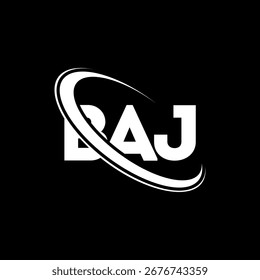 Logotipo de BAJ. Carta BAJ. Diseño del logotipo de la letra BAJ. Iniciales Logotipo de BAJ enlazado con círculo y logo de monograma en mayúscula. Tipografía BAJ para tecnología, negocio y marca inmobiliaria.