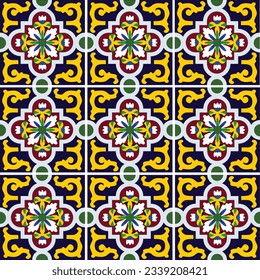 Baja California ceramic tile pattern. Ethnic folk ornament. Rosarito, Mexico wall tile.