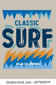 baja california classic surf,t-shirt print poster vector illustration