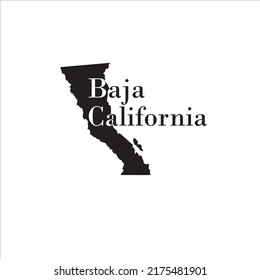 Baja California map and black lettering design on white background