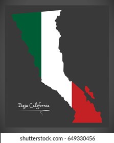 Baja California map with Mexican national flag illustration