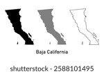 Baja California map Mexico state. map in various style outline, black, and gray
