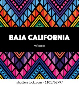 Baja California, Mexican State; Colorful Embroidery Style Composition – Copy Space