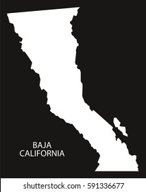 Baja California Mexico Map black inverted silhouette