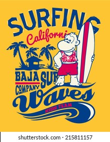 Baja California Monkey Surfing - Funny Print For Kid T-shirt In Custom Colors