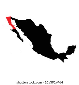 Baja California states highlighted on Mexico map Vector EPS 10