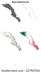 Baja California Sur blank outline map set