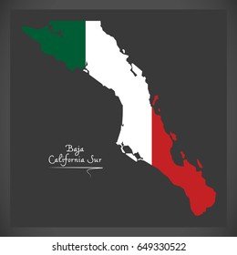 Baja California Sur map with Mexican national flag illustration