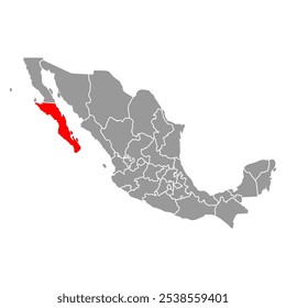 Forma de mapa de Baja California Sur de México, Ilustración vectorial de iconos de concepto de Web de viaje .