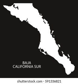 Baja California Sur Mexico Map black inverted silhouette