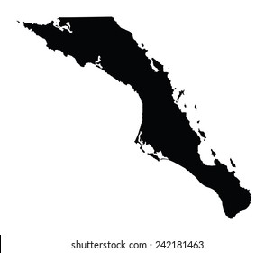 Baja California Sur, Mexico, vector map silhouette isolated on white background. High detailed silhouette illustration.