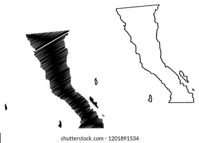 Baja California (United Mexican States, Mexico, federal republic) map vector illustration, scribble sketch Free and Sovereign State of Baja California (North Territory of Baja California) map