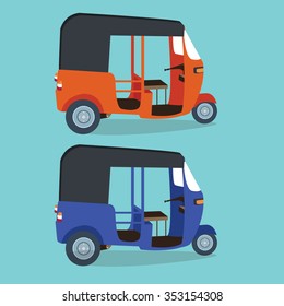 bajaj bajai indonesia transportaion drawing flat vector illustration jakarta urban icon transport orange blue