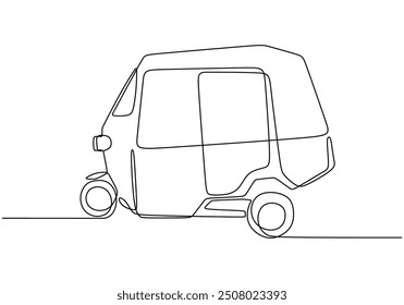 Bajaj Tuk Tuk Continuous Line Art. Simple line drawing of traditional Bangkok transportation.