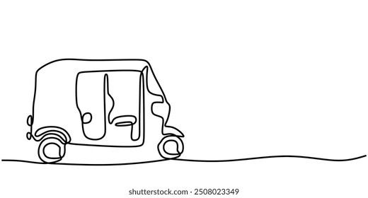 Bajaj Tuk Tuk One Line Drawing. Simple continuous line art of traditional Bangkok transportation.